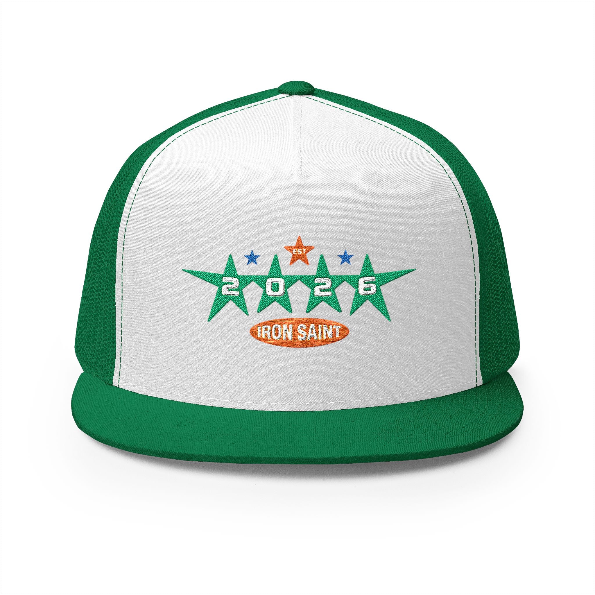Trucker Cap Iron Saint Retro Stars Embroidered Green Mesh