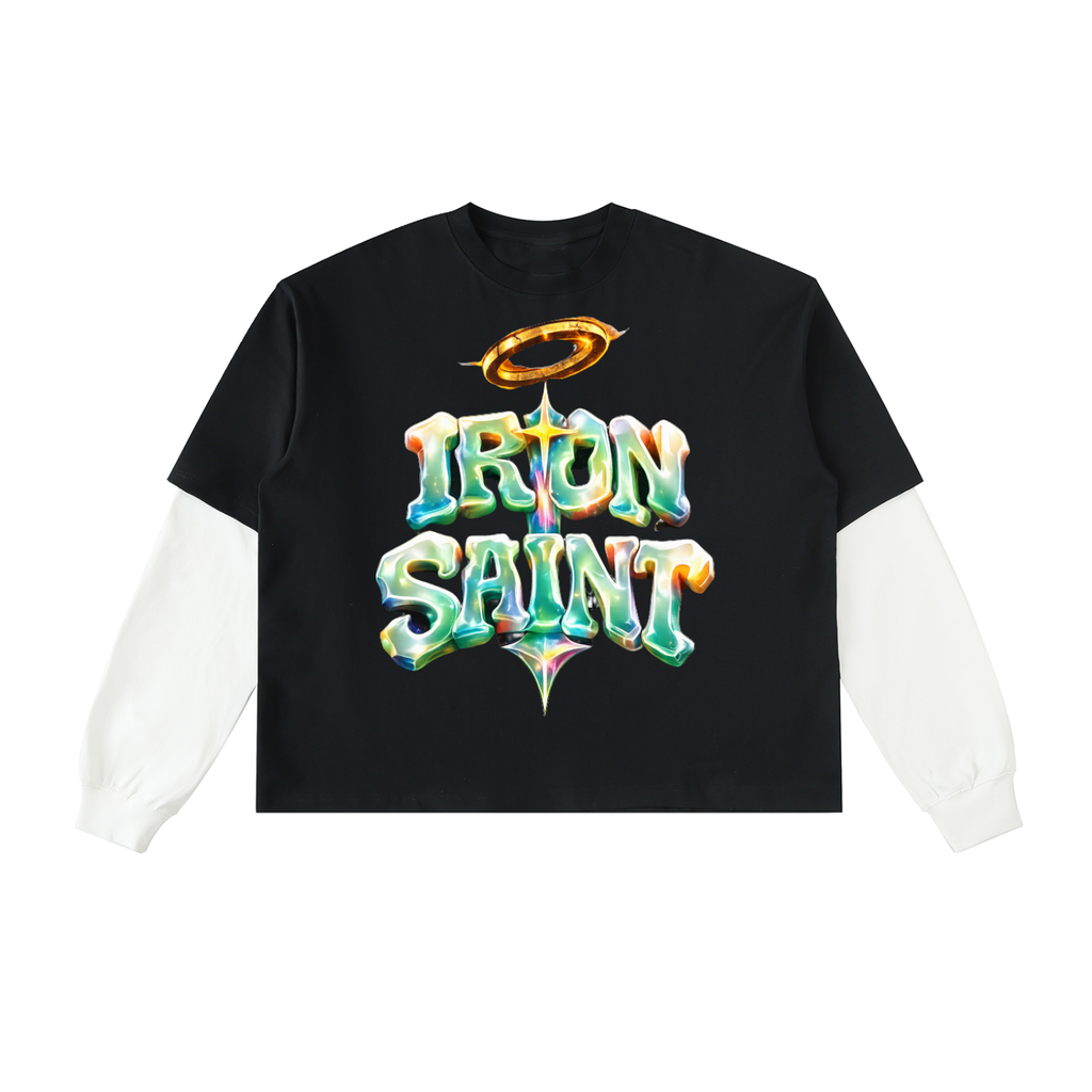 Iron Saint Layered Contrast Sleeve Cotton T-Shirt