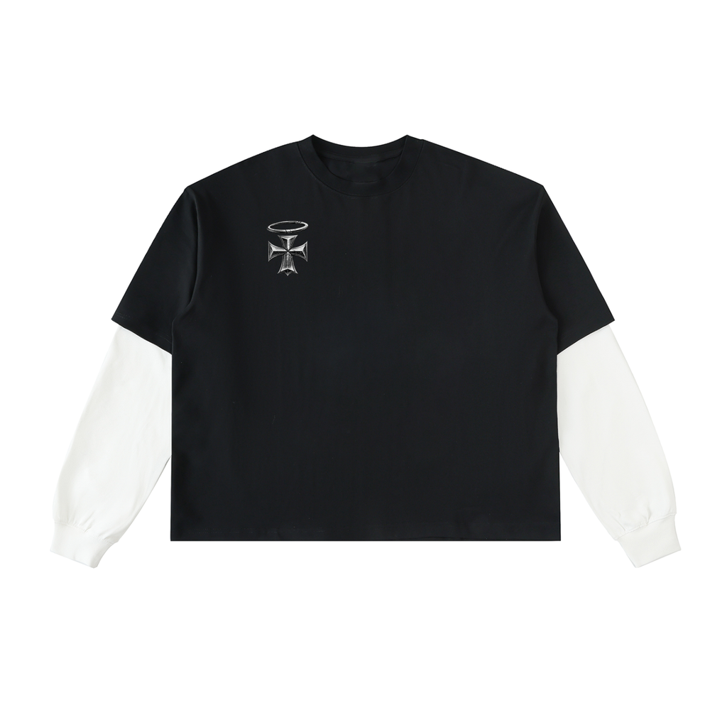 Iron Saint Layered Contrast Sleeve Cotton T-Shirt