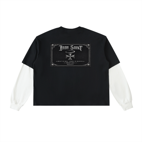 Iron Saint Layered Contrast Sleeve Cotton T-Shirt